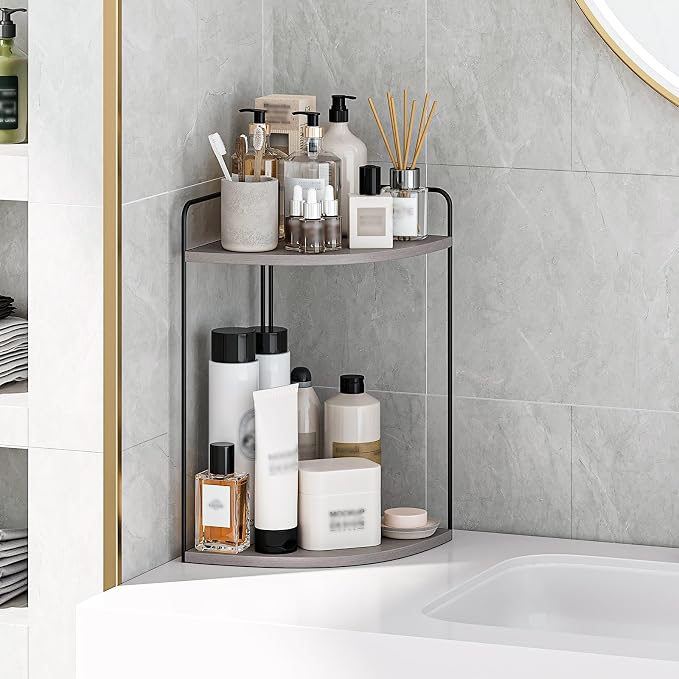 Bathroom Counter Organizer, Vanity & Makeup Countertop Organizer | Corner Bathroom Counter Organizer, Bathroom Sink Organizer, Bathroom Counter Shelf, Countertop Organizer, Corner Desk Shelf