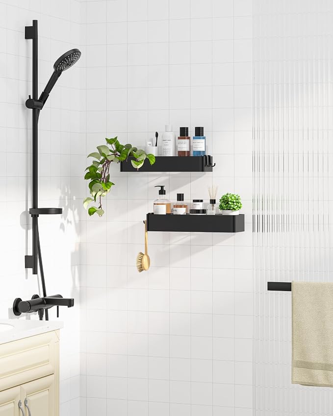 Kitsure Shower Caddy - 2 Pack Adhesive Shower Organizer, Rustproof Metal Shelves, No-Drill Bathroom Organizers and Storage, Black, XX-Large | 2 Pack Shower Shelf for Inside Shower, 100% Rustproof Metal Shelves, No-Drill Bathroom Organizers and Storage