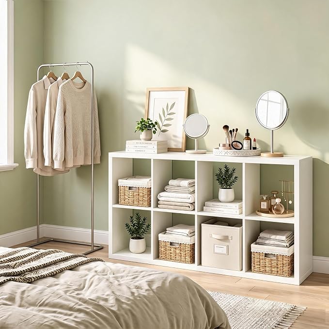 8 Cube Storage Organizer Shelf, White, 13 inch | Wooden Thick Frame, Anti-Tipping Kits, Reversible Open Back Bookcase, Horizontal and Vertical Dual-use, Standing Bookshelf