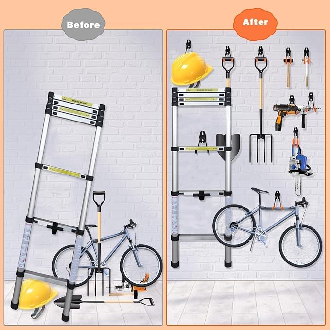 Steel Garage Storage Hooks - 32 Pack Anti-Slip Coating, Heavy Duty Wall Mount Wall Hooks for Hanging Bike, Ladder, Garden Tools, Power Tools, Bulk Items Ropes, Utility Garage Organization Housolution