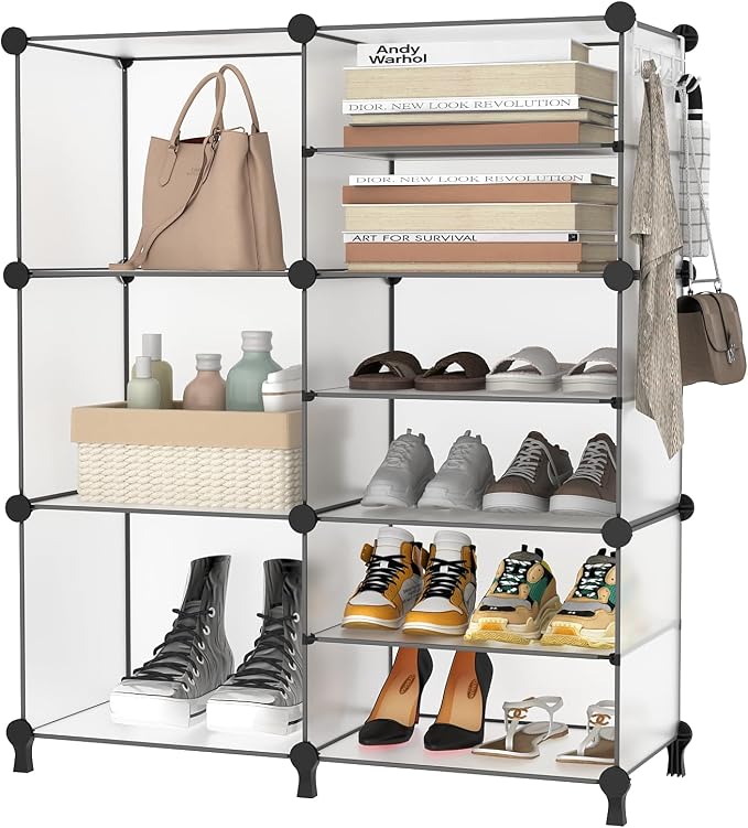 AWTATOS 6 Cube Closet Organizer Storage Shelves, Translucent | Portable Closet Clothes Organizers Storage Shelf DIY Stackable Cubby Shelving for Closet Bedroom Living Room Office