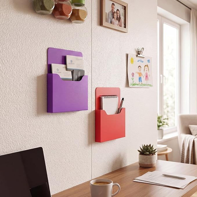 Gilprop 8 Pack Magnetic File Folder Holder for Whiteboard Classroom Storage | 5"x7"x1.2" Hanging Magnetic Wall File Organizer, Refrigerator Magazine Holder, for Mail Letters Paper Desk Office