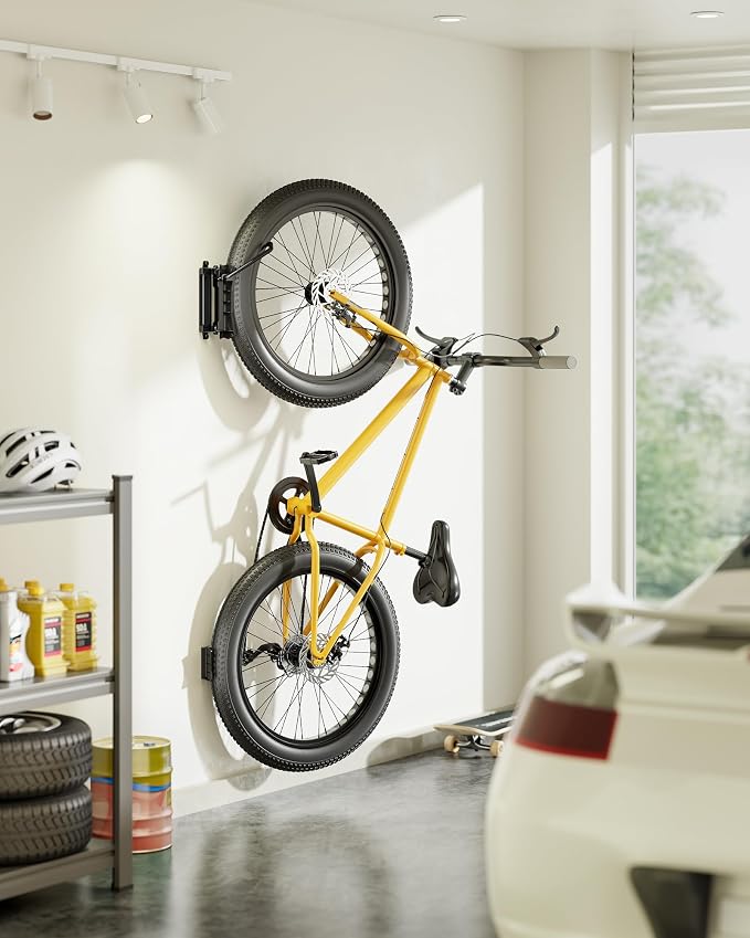 monTEK Swivel Bike Wall Mount for Fat Tire, Up to 4.5" Tire Width, 2 Pack | Swivel Bike Wall Hanger, Holds Up to 77lbs, Space-Saving Bike Rack, Heavy Duty Bike Storage for Garage Tool Room Storehouse