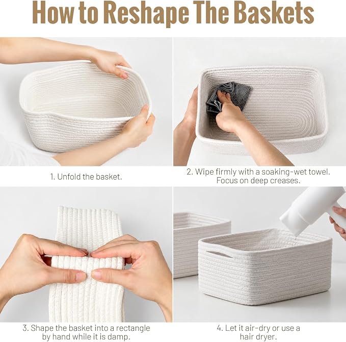 5 Pack White Small Woven Storage Baskets for Shelves, Cotton Rope Baskets Organizer for Bathroom, Closet & Nursery, Decorative Storage Bins for Organizing Socks, Toys, 11.8"x7.9"x4.7"