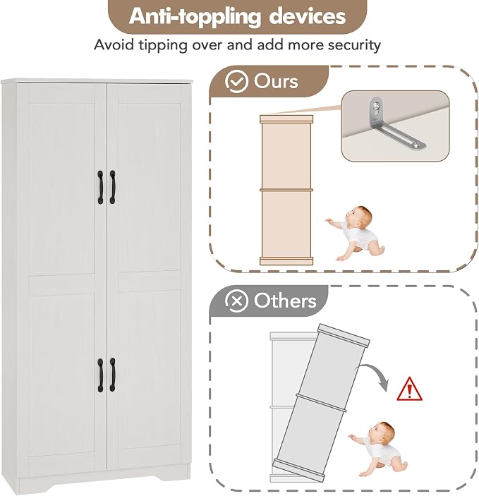 Garvee Kitchen Pantry Cabinet, Freestanding White Pantry Storage Cabinet, 60 in Cupboard, Tall Bathroom Storage Cabinet with 2 Doors and Adjustable Shelves, for Dining Room, Living Room, White | Kitchen Storage Cabinet with 2 Doors & Adjustable Shelves...