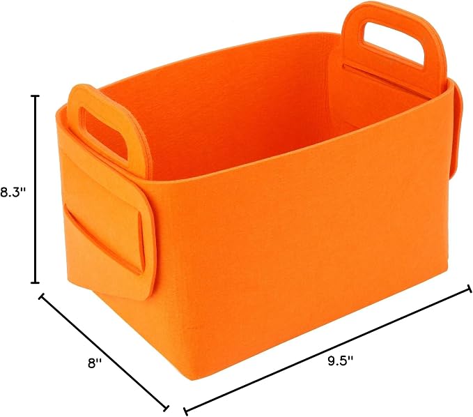 Minoisome Storage Basket Felt Storage Bin Collapsible& Convenient Box Organizer with Carry Handles for Office Bedroom Closet Babies Nursery Toys Laundry (Orange, 13.8inch(L)×9.5inch(W)×8.3inch(H))