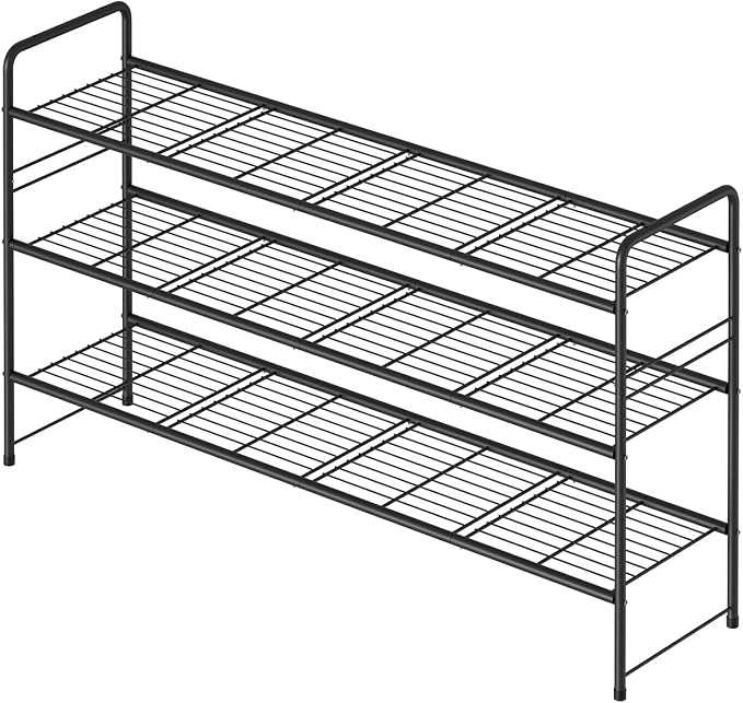 3 Tier Shoe Rack for Closet, 44 Inch Extra Long Shoe Storage Organizer for Shelves, Heavy Duty Metal, Easy Assembly, Black