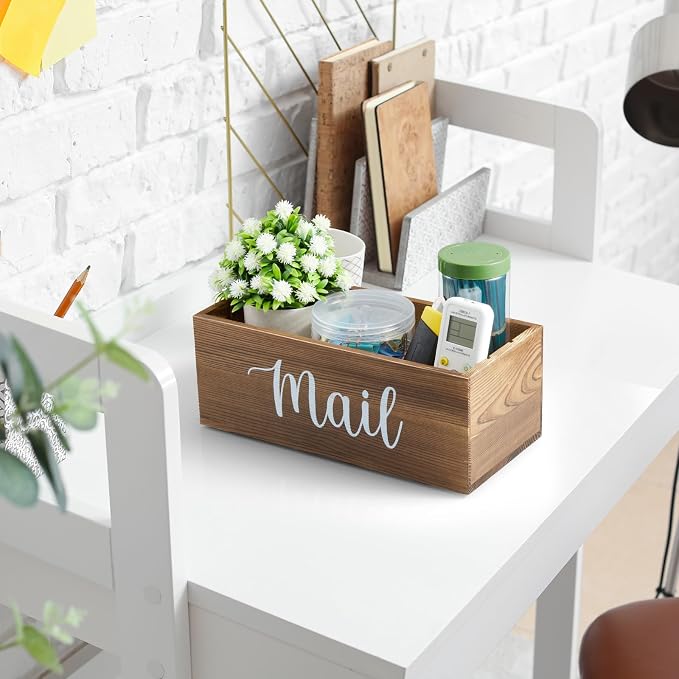 DRASTAR Mail Organizer Countertop, Mail Holder with 3 Slots, Mail Sorter Organizer for Desk, Envelope Holder for Home Office, Burnt Wood