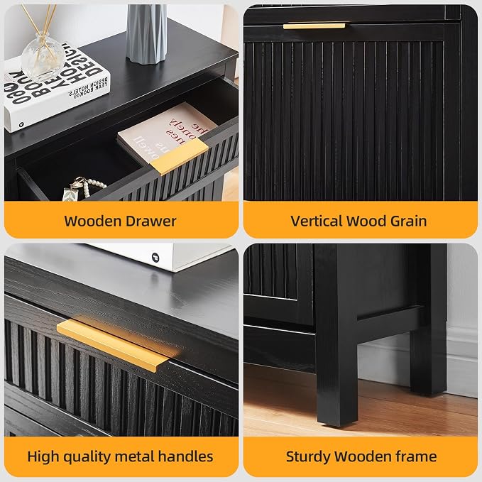 2-Flip Drawer Shoe Cabinet Narrow Entryway Rack, Black | Vertical Wood Grain, Metal Handles, Adjustable Compartments, Removable Shelf, Anti-Tip Device, for Hallway Foyer Entryway