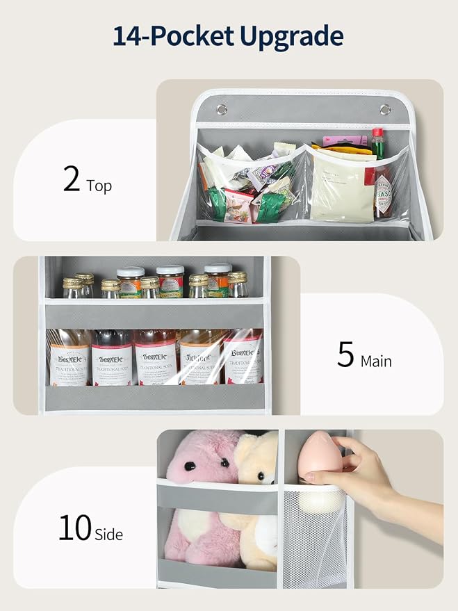 Yecaye 6 Tier Over the Door Organizer, Swing-proof Door Organizer Hanging with Clear PVC Windows, Behind the Door Storage for Bedroom Nursery Closet Laundry Pantry Bathroom, Warm Grey