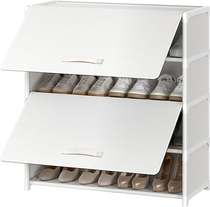 5 Tier Shoe Cabinet with Door, 20-Pair Storage, White | Ideal for daily family use. Door keeps shoes dust-free. Stops pets from chewing. Simple tool-free install.