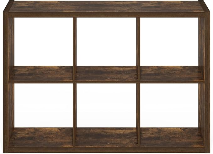 Furinno Cubicle 6-Cube Book Shelf, Extra Thick Frame Bookshelf, Amber Pine | 14.6" x 44" x 30", Horizontally & Vertically Reversible Bookcase with Open Back, for Living Room, Bedroom, Home Office
