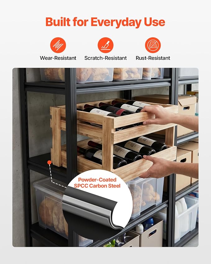 VEVOR Storage Shelves, 5-Tier Adjustable, 3000 lbs Capacity, Heavy Duty Garage Storage Shelving Unit, Metal Utility Rack Shelf, for Garage Warehouse Basement Kitchen, 40.55" W x 18.31" D x 71.38" H