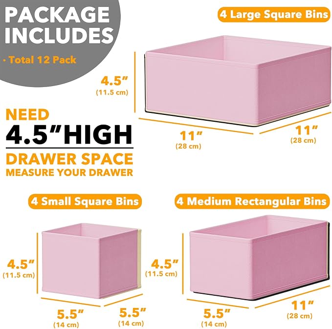 SpaceAid Drawer Organizer Clothes, 12 Pack Dresser Organizer Bins for Nursery, Closet Organization and Storage Dividers for Clothing, Baby Clothes, Underwears, Socks (Pink)