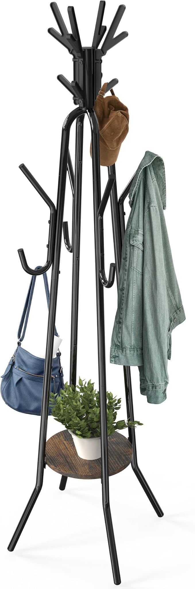 Simple Houseware Standing Coat/Hat Rack with Shelf, 20 Hooks, Rustic Brown | Tree Shaped Rack for Entryway, Hallway, Bedroom, Office