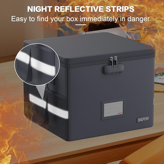 ENGPOW 5200°F File Box Fireproof Document Box with Lock,Heat Insulated Collapsible File Storage Organizer Box with Handle,Portable Home Office File Cabinet for Hanging Letter/Legal Size Folder, Gray