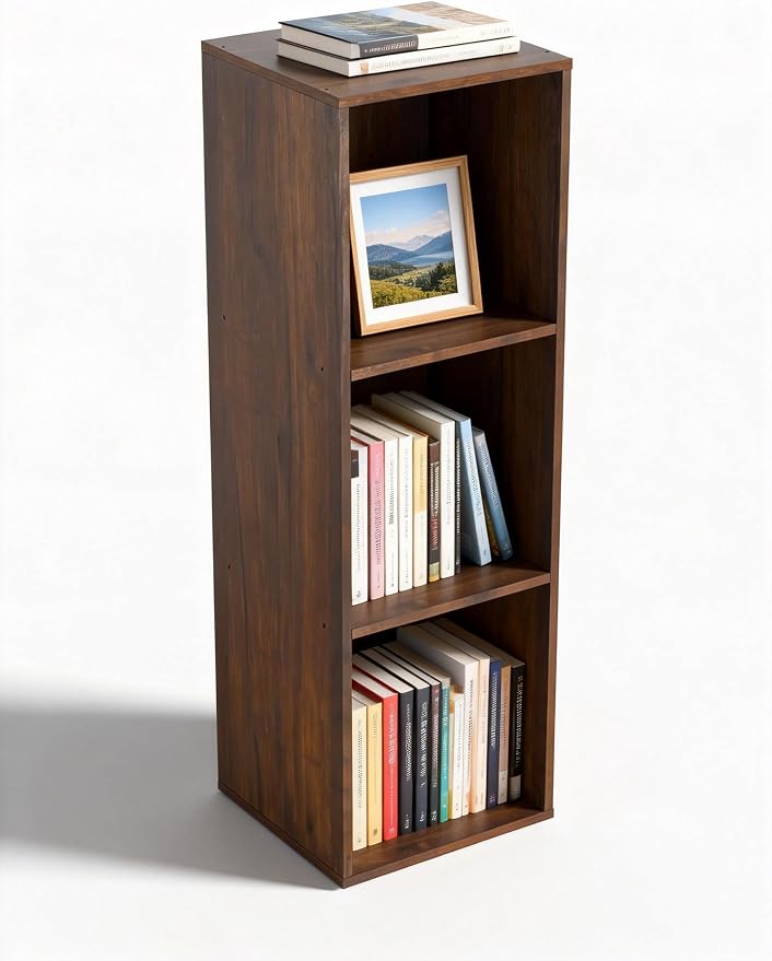 3 Cube Storage Organizer, 3Tier Cube Low Bookcase Freestanding Storage Display Organizer, Three-Cubes Open Shelf Bookshelf for Home Office (Dark Walnut,Black Walnut, 3-Cube)
