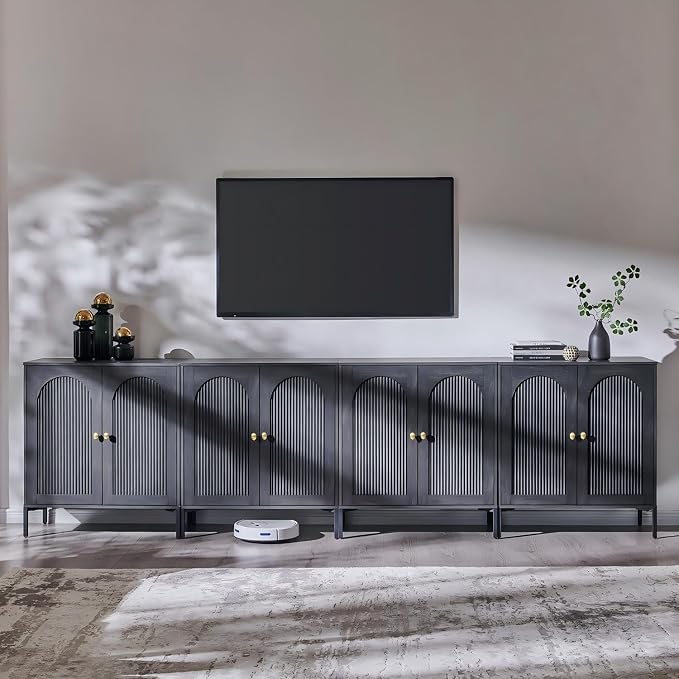 IFGET 123.5" W Modern Arch Sideboard Buffet Cabinet with Storage, Dark Grey | Fluted Arched Sideboard Cabinet w/Adjustable Shelves, Wood Modular Kitchen Cabinet for Dining& Living Room, Entryway
