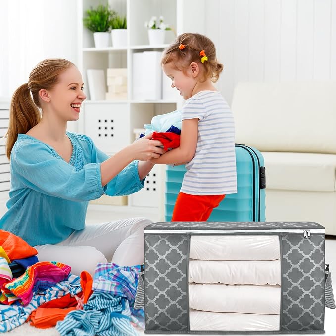 90L Large Storage Bags, 6 Pack Clothes Storage Bins Closet Organizers | Foldable Storage Containers, with Reinforced Handle, for Clothing, Blanket, Comforters, Bed Sheets, Pillows and Toys,Pattern