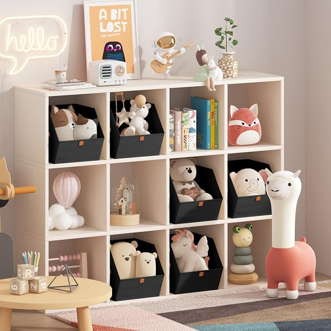 Homsorout Fabric Closet Storage Cubes - 8 Pack Square Storage Bins with Dual Handles for Clothes, Towels, Toys, Cube Storage Organizers for Bedroom, Nursery, Shelves, Closet, Small Spaces, Black