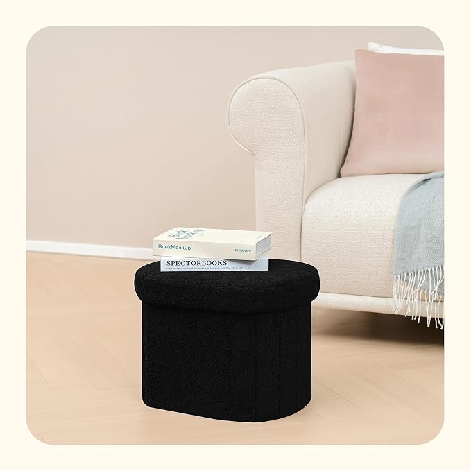 PINPLUS Storage Ottoman Boulce Tufted Oval Small Ottomans Bench Foot Rest with Storage 16.1"x12.2"x12.2" (Black)
