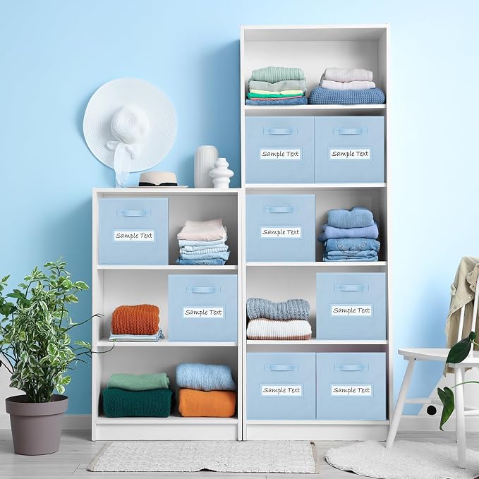 11x11 storage cube bins (Set of 10) Foldable Fabric storage cubes with 10 Labels Window Cards & a Pen,11 inch cube storage bin,Closet Organizers for Shelves,Cubby Organizer Boxes,Pastel Blue
