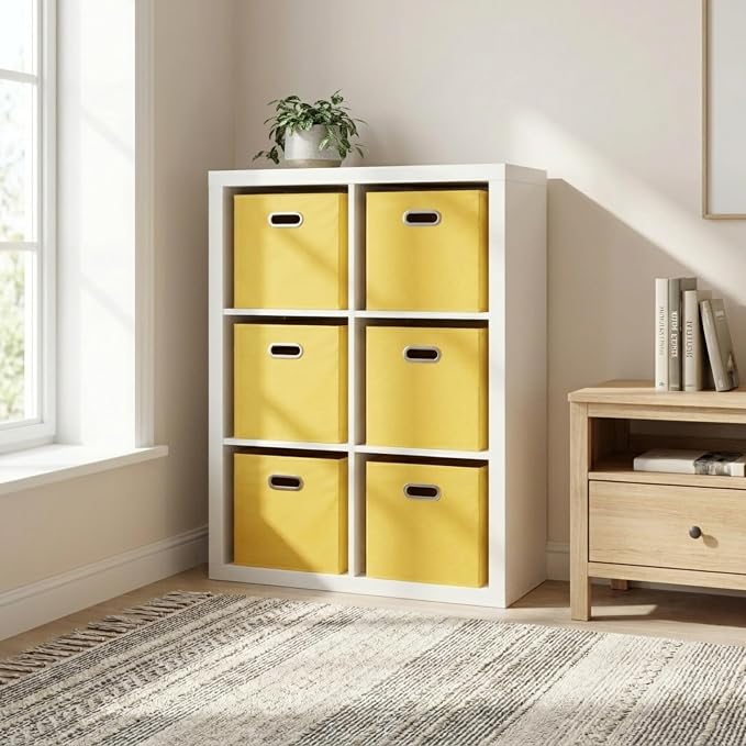 Household Essentials 6 ct Open Fabric Cube Storage Bins, Golden Yellow