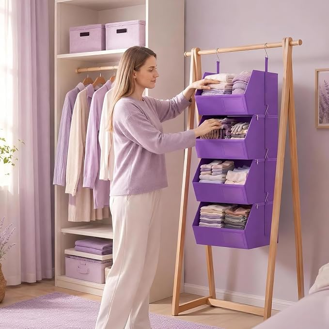 Hanging Closet Organizer, Detachable Hanging Storage Shelves | Reinforced Side Panels, Dorm Closet Organizer, RV Closet Organizers and Storage, Organizer for Clothes, Sweaters,Socks Purple