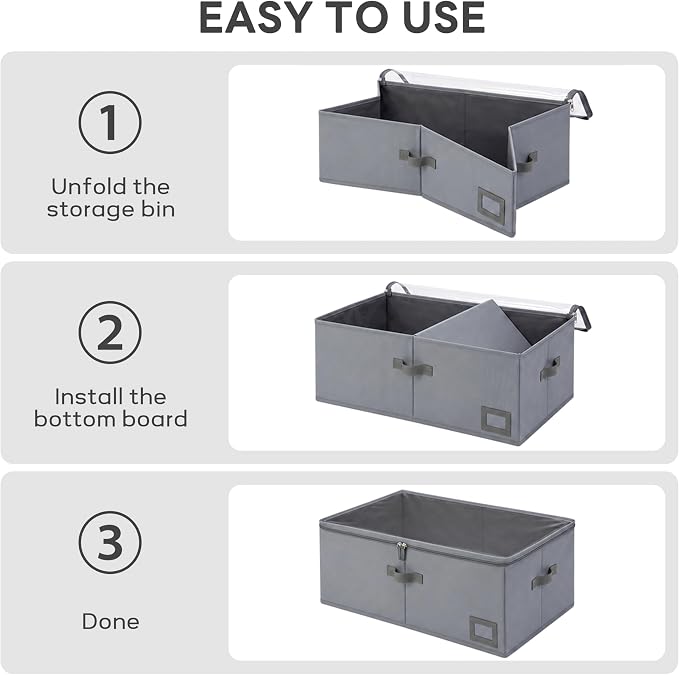 10" High Capacity Under Bed Storage Bins (2-Pack, Grey), Deep 600D Heavy Duty Oxford Fabric Storage Box for King Size Comforters, Pillows & Large Blankets