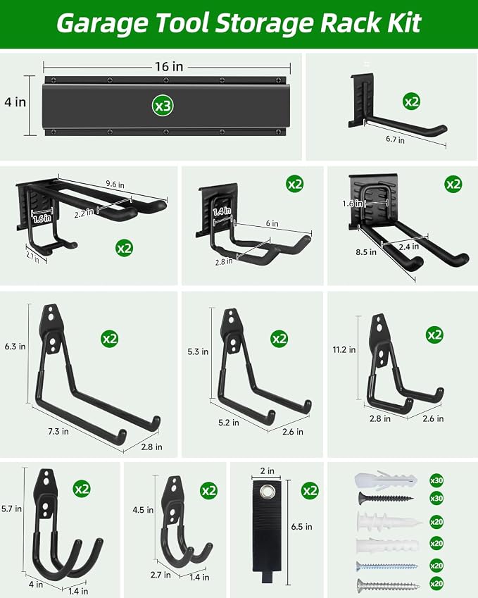 PIYILO Garden Tool Organizer 48 inches with 18 Garage Wall Hooks in 9 Types | Thick Alloy Steel, Adjustable Hooks, Wear & Tear Resistant, Soft Anti-Scratch Hook Sleeves, For Yard Tools, Shovels, Shed