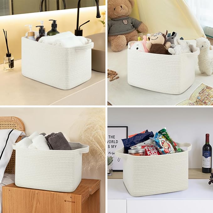OIASKET Storage Baskets for Organizing, Woven Baskets for Shelves, Rectangle Decorative Organizer for Storage Clothes, Toy, Books, Towels Nursery Bins 3 Pack (White, 13"x9.85"x8.7")