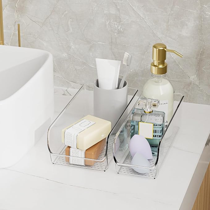 Ettori Clear Organizing Bins for Total Home Organization - Multi-Purpose Storage Solution for Pantry, Closet, Bathroom, and Kitchen (8 pack clear)