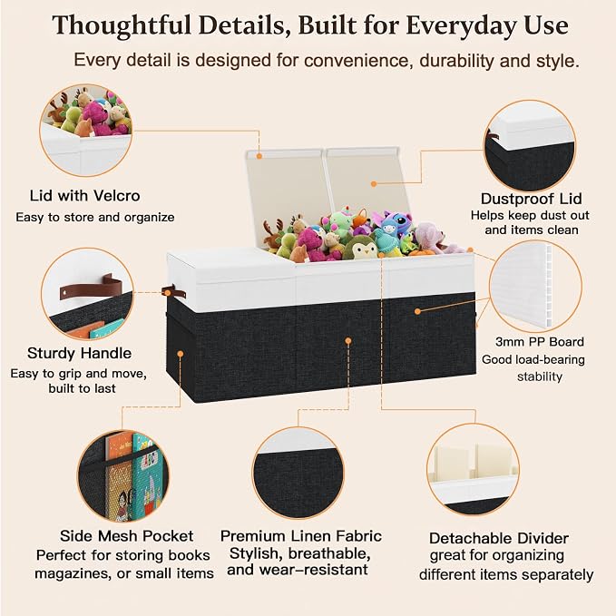150L Extra Large Toy Storage Box with Lid for Boys Girls Nursery Playroom | Collapsible with Lid, Removable Divider, 40"x14"x16", Side Pockets, For Nursery, Living Room, Playroom