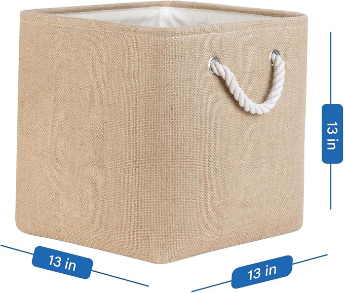 Temary Storage Baskets for Shelves 13 Inch Baskets for Gifts Empty, 4 Pack Shelf Baskets Decorative Storage Baskets Cube Collapsible Storage Bins Cubes with Handles for Storage (Linen Yellow)