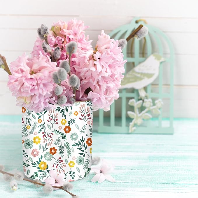 Desk Pen and Pencil Holder, Ceramic Multifunctional Organizer for Home, Office, and School, Green Floral Pattern