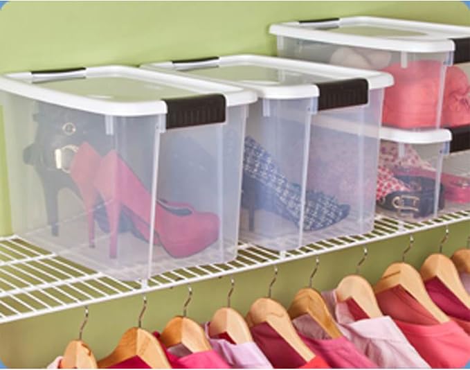 Sterilite 18-Pack Ultra Latching Box, Storage Bins with Lids, Clear Plastic, 30 Quart - Heavy-Duty Organizing Containers for Closet, Bathroom, and Office