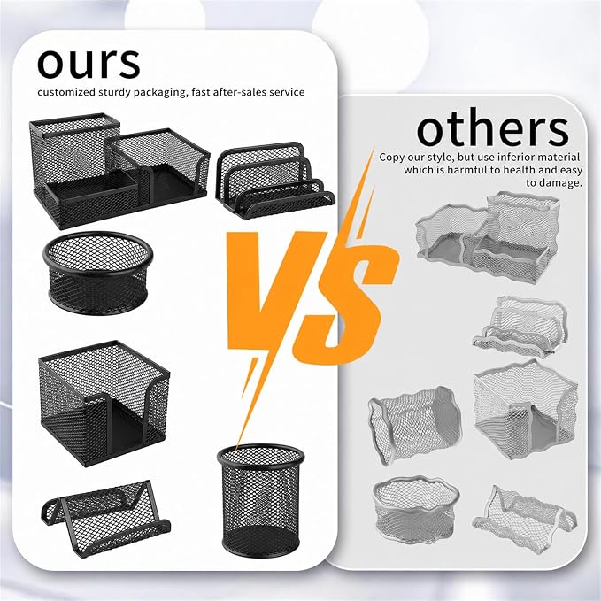 Desk Organizer for Office, 6 Pieces Mesh Desk Multi-functional Storage Set Office Supplies Accessories (Black)