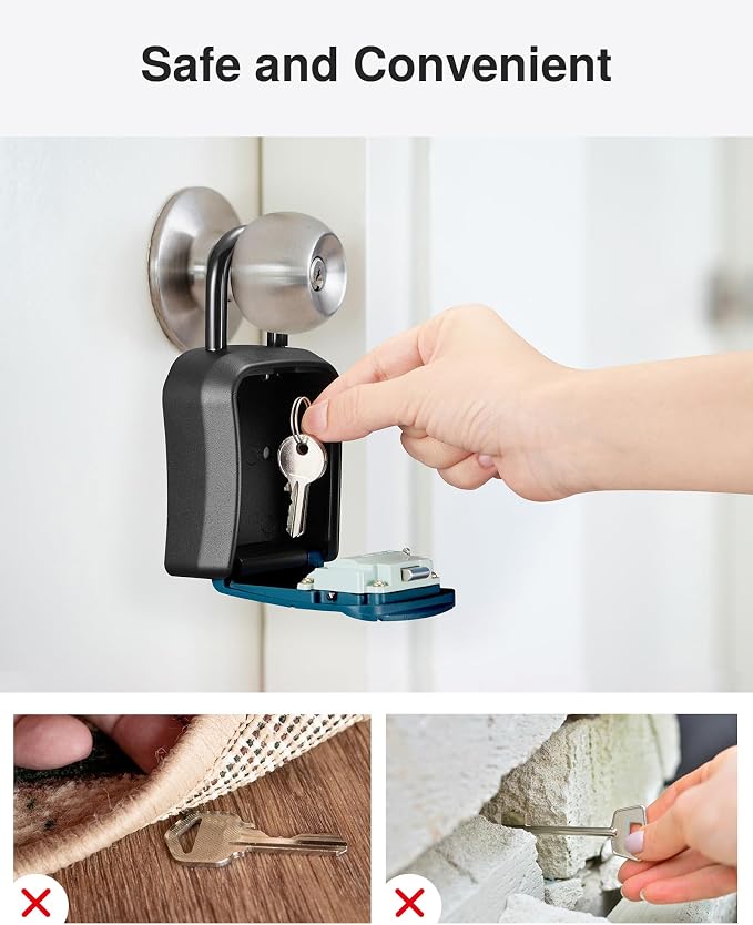 Puroma Key Lock Box, Portable Combination Lockbox Wall-Mounted Key Storage Box for House Keys, Resettable Code Safe Security Lock Box for Home Office Apartment Spare Key Storage (1 Pack, Peacock Blue)