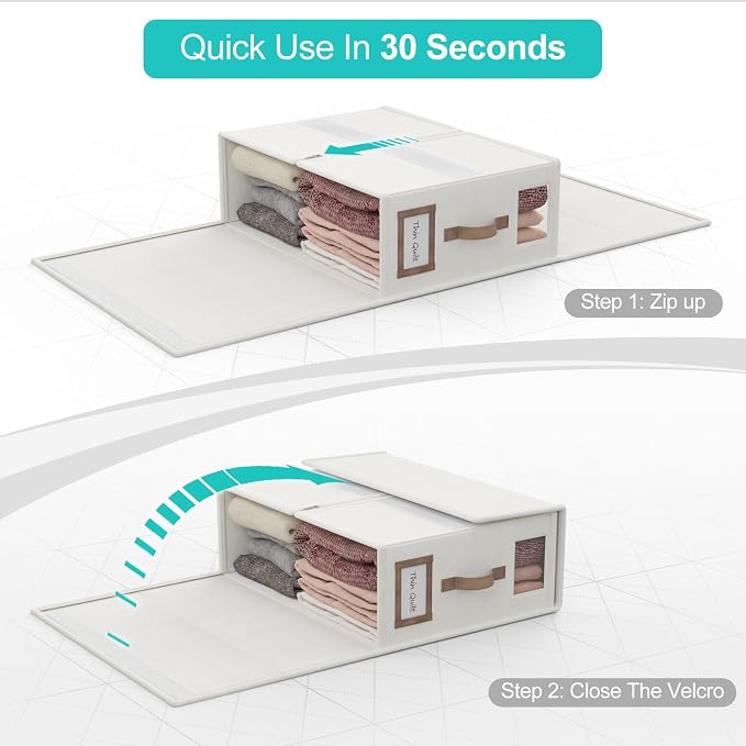 4 Pack Foldable Bed Sheets Set Organizers and Storage(Cal King Size),Linen Fabric Closet Organizers with Window,Folding Bedding Storage Box for Bedsheets and Pillow Cube Organizer-White