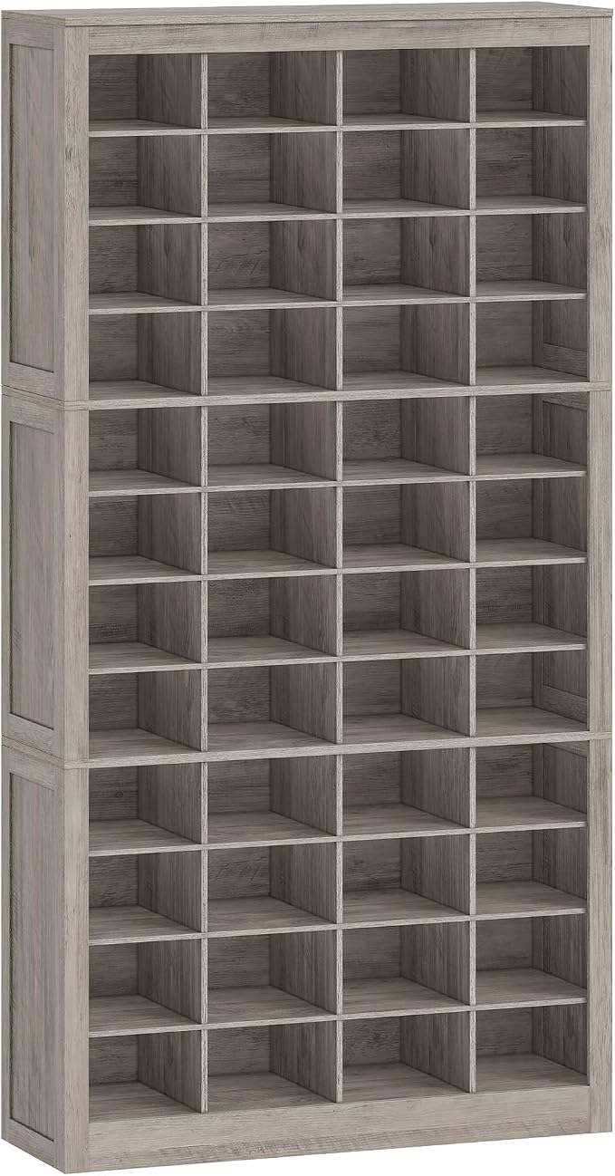 Hzuaneri Shoe Storage Cabinet, 48 Pairs Free Standing Closet Organizer, 9 inch Widened Cell Wood Shoe Organizer, 12 Tiers Vertical Space Saving Shoe Rack for Entryway, Cloakroom, Greige SR39605X