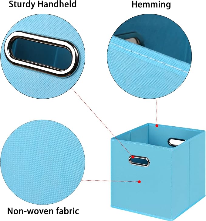 Black Foldable Storage Cubes Bins , Fabric Storage Box Cubes Organizer Baskets with Dual Handles for Home Organizer(Blue)