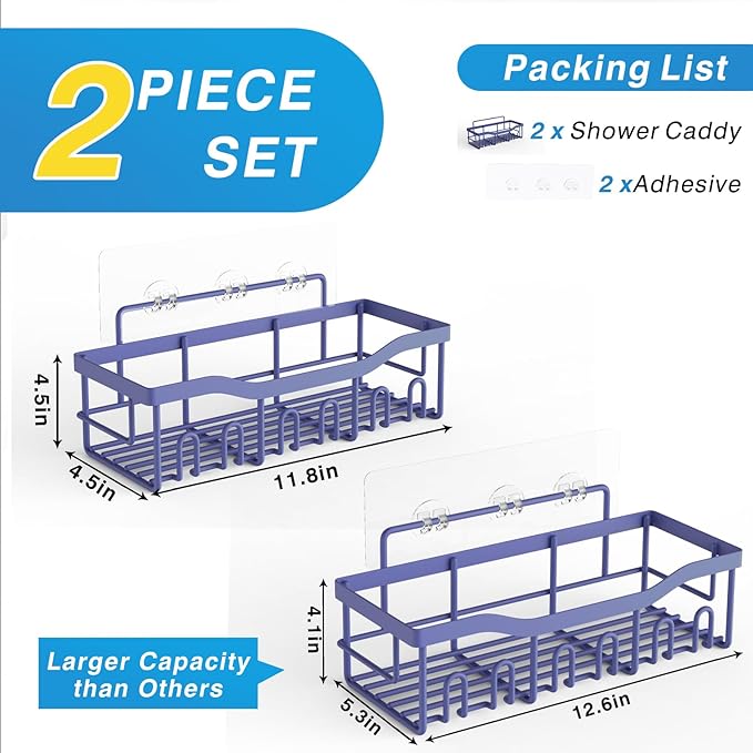 EUDELE 2 Pack Shower Caddy, Adhesive Organizer for Bathroom & Kitchen Storage, No Drilling, Rustproof Stainless Steel Shelf Organizer