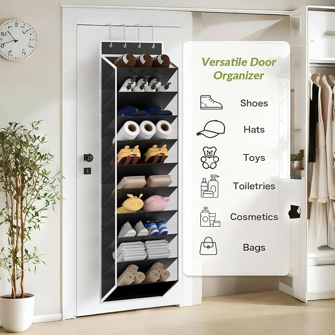 KEEPJOY 10 Tiers Mesh Over Door Shoe Organizer Storage, Hanging Shoe Holder for Door with Large Deep Pockets, Fit 20-30 Pairs Shoe Rack for Sneakers, Boots(Black)