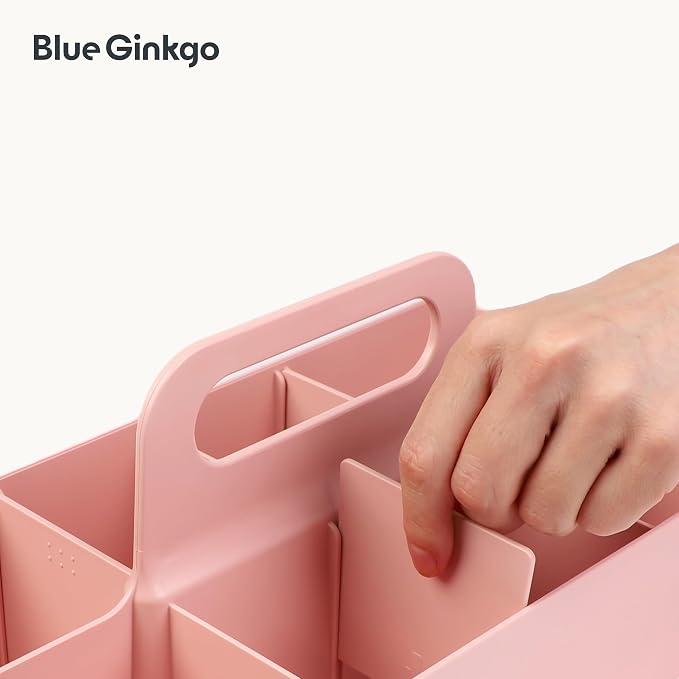 BLUE GINKGO Stackable Organizer Caddy, Long, Pink, Made in Korea | Portable. Adjustable. Home, Office & School Storage.