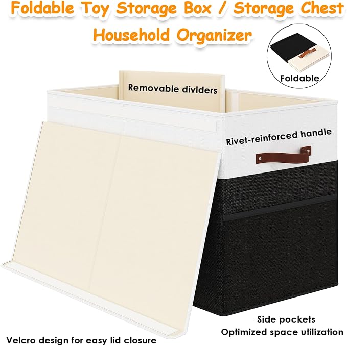 Large Toy Storage Box with Lid Upgraded Toy Storage Chest Organizer with Divider Foldable Toy Bin for Kids Boys Girls Playroom Nursery Bedroom (25"x13"x16")