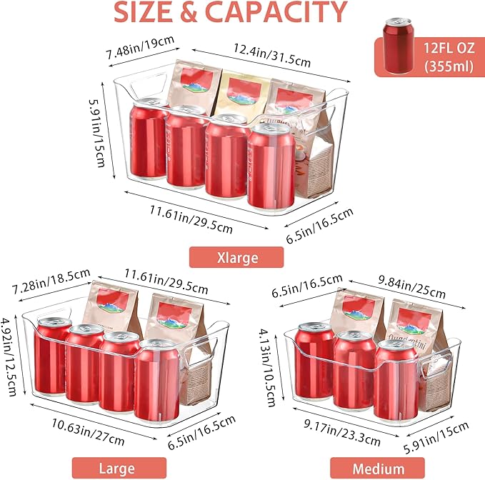 Clear Plastic Storage Bins - 12 Pack Pantry Organizers and Storage, Clear Pantry Organizer Bins, X-Large Plastic Containers with Handle for Kitchen,Freezer,Cabinet,Closet,Bathroom Under Sink