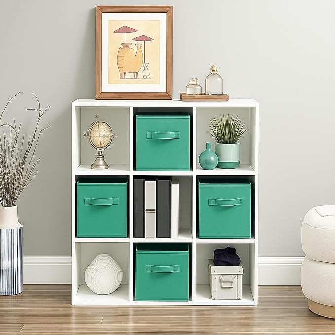 PowerKing Collapsible Storage Cubes, Farbic Storage Bins, Forest, 6 Pack | Sturdy, Lightweight, Easy Pull Handle, Closet & Shelf Organizer, Clothes and Toys Storage, 10.5'' x 11'' x 10.5''