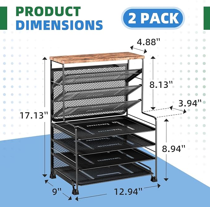 Simple Trending 8-Tier Desk File Organizer for Office, Home or School, Black
