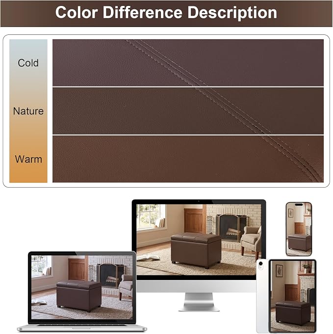 24" Leather Storage Ottoman Bench, Rectangle Foot Rest Stool for Living Room, Bedroom, Entryway, Brown