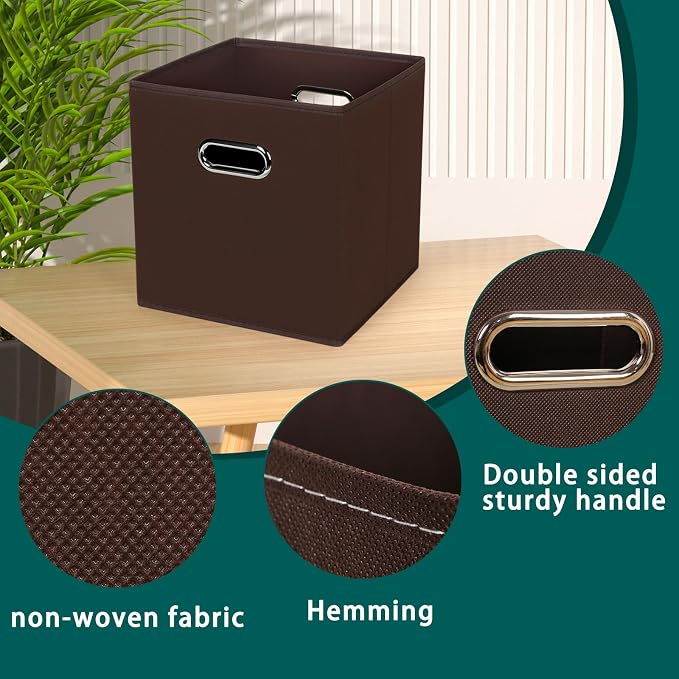 Black Foldable Storage Cubes Bins, Fabric Storage Box Cubes Organizer Baskets with Dual Handles for Home Organizer,Set of 3,(Coffee)
